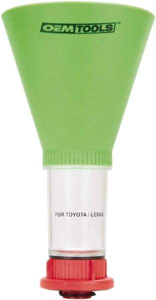 OEM Tools - 16 oz Capacity Plastic Funnel - 5" Mouth OD, 3-3/4" Straight Spout, Green, Clear & Red - Industrial Tool & Supply
