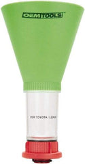 OEM Tools - 16 oz Capacity Plastic Funnel - 5" Mouth OD, 3-3/4" Straight Spout, Green, Clear & Red - Industrial Tool & Supply