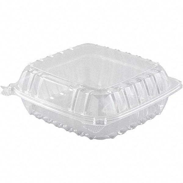 DART - 8-19/64 x 8-19/64 x 3" Hinged-Lid Plastic Containers - Clear - Industrial Tool & Supply