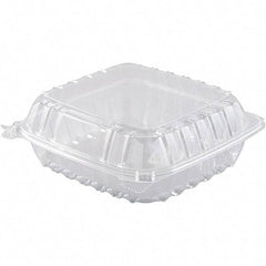 DART - 8-19/64 x 8-19/64 x 3" Hinged-Lid Plastic Containers - Clear - Industrial Tool & Supply