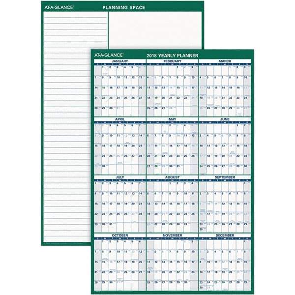 AT-A-GLANCE - 1 Sheet, 32 x 48", Erasable Wall Calendar - Green & White - Industrial Tool & Supply
