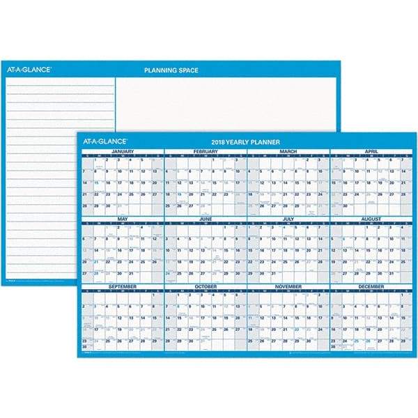 AT-A-GLANCE - 1 Sheet, 36 x 24", Erasable Wall Calendar - Blue & White - Industrial Tool & Supply