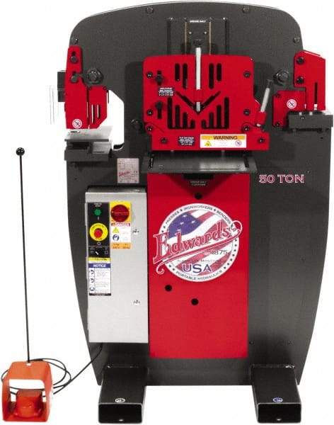 Edwards Manufacturing - 7" Throat Depth, 50 Ton Punch Pressure, 1" in 5/8" Punch Capacity Ironworker - 5 hp, 3 Phase, 460 Volts, 36-3/4" Wide x 54-1/2" High x 36-1/8" Deep - Industrial Tool & Supply