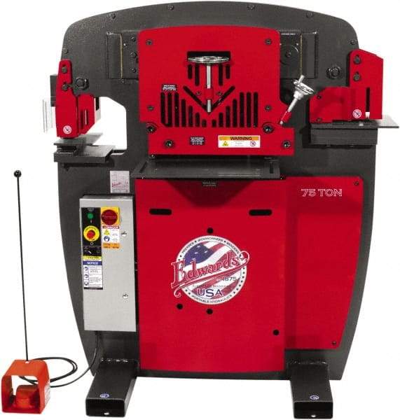 Edwards Manufacturing - 10" Throat Depth, 75 Ton Punch Pressure, 1-1/16" in 7/8" Punch Capacity Ironworker - 7-1/2 hp, 3 Phase, 460 Volts, 50" Wide x 60-1/4" High x 45" Deep - Industrial Tool & Supply