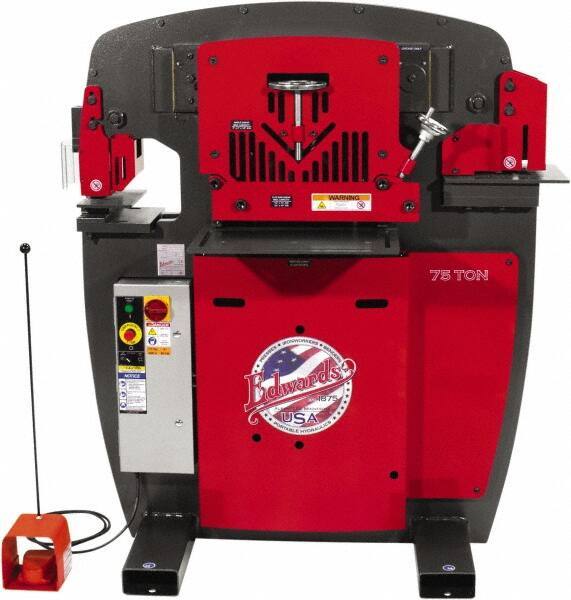 Edwards Manufacturing - 10" Throat Depth, 75 Ton Punch Pressure, 1-1/16" in 7/8" Punch Capacity Ironworker - 7-1/2 hp, 3 Phase, 230 Volts, 50" Wide x 60-1/4" High x 45" Deep - Industrial Tool & Supply