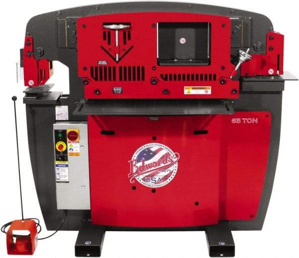 Edwards Manufacturing - 9-3/4" Throat Depth, 65 Ton Punch Pressure, 1-1/16" in 3/4" Punch Capacity Ironworker - 7-1/2 hp, 3 Phase, 230 Volts, 50" Wide x 60-1/4" High x 45" Deep - Industrial Tool & Supply