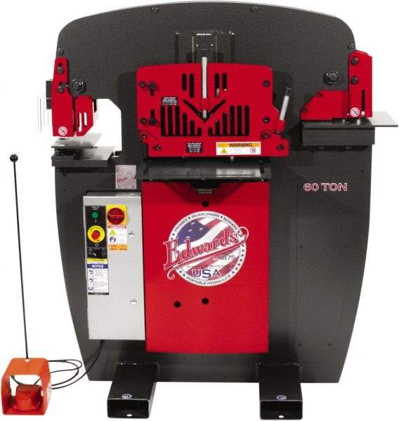 Edwards Manufacturing - 8-7/8" Throat Depth, 60 Ton Punch Pressure, 1-1/16" in 5/8" Punch Capacity Ironworker - 5 hp, 3 Phase, 460 Volts, 46-1/8" Wide x 56-1/8" High x 36-1/8" Deep - Industrial Tool & Supply