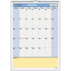 AT-A-GLANCE - 12 Sheet, 12 x 17", Wall Calendar - Blue & Yellow - Industrial Tool & Supply