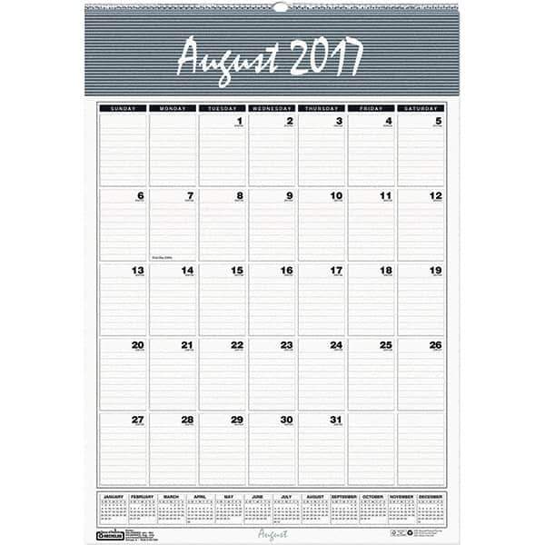 House of Doolittle - 12 Sheet, 12 x 17", Wall Calendar - Blue & Gray - Industrial Tool & Supply