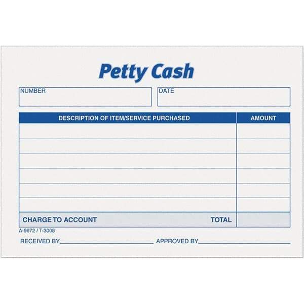 TOPS - 600 Sheet, 3-1/2 x 5", Petty Cash Slips - Blue & White - Industrial Tool & Supply