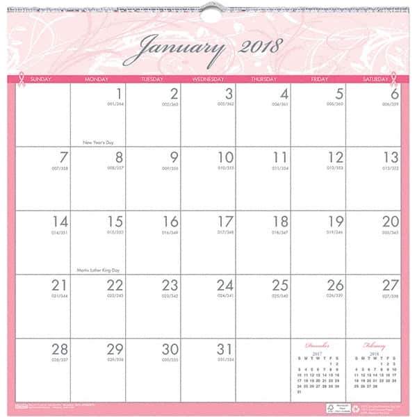 House of Doolittle - 12 Sheet, 12 x 12", Wall Calendar - Pink & Gray - Industrial Tool & Supply