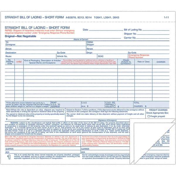 TOPS - 250 Sheet, 7-7/16 x 8-/2", Hazardous Material Short Forms - Blue & White - Industrial Tool & Supply