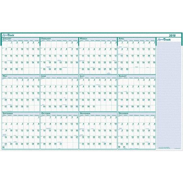 House of Doolittle - 1 Sheet, 24 x 37", Erasable Wall Calendar - White & Teal - Industrial Tool & Supply