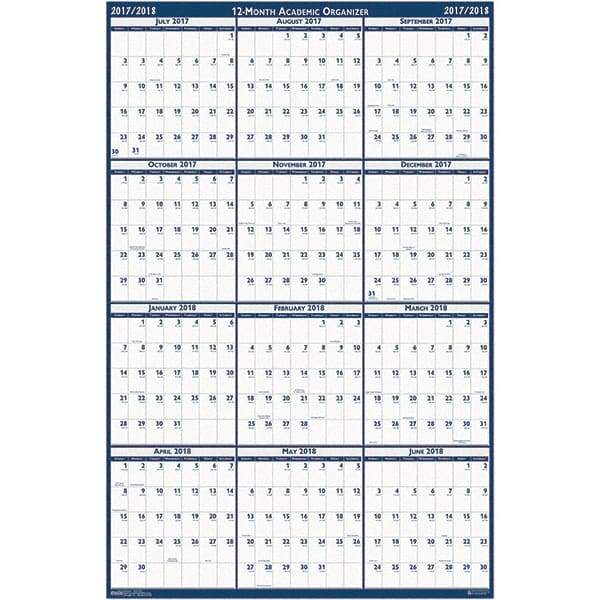 House of Doolittle - 1 Sheet, 24 x 37", Erasable Wall Calendar - Blue & Gray - Industrial Tool & Supply