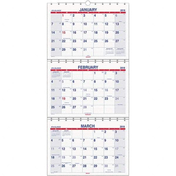 AT-A-GLANCE - 8 Sheet, 12 x 16-1/2", Wall Calendar - Industrial Tool & Supply