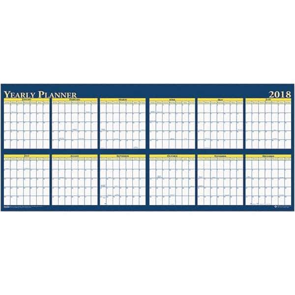 House of Doolittle - 1 Sheet, 60 x 26", Erasable Wall Planner - Yellow & Blue - Industrial Tool & Supply