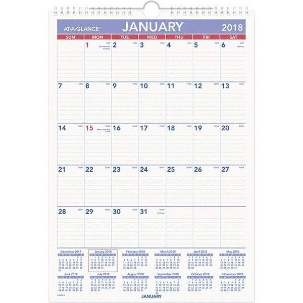 AT-A-GLANCE - 12 Sheet, 12 x 17", Erasable Wall Calendar - White - Industrial Tool & Supply