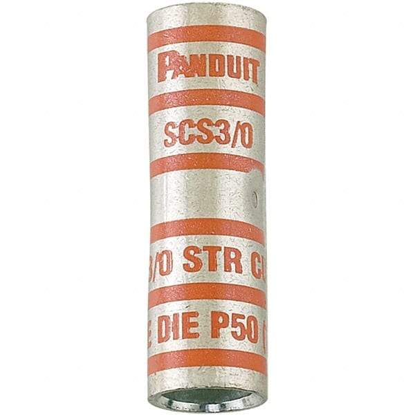 Panduit - 3/0 AWG Compatible, Noninsulated, Crimp-On Butt Splice Terminal - Red - Industrial Tool & Supply