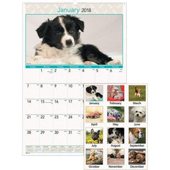 AT-A-GLANCE - 12 Sheet, 15-1/2 x 22-3/4", Wall Calendar - Puppies - Industrial Tool & Supply