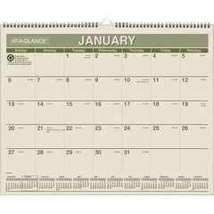 AT-A-GLANCE - 12 Sheet, 15 x 12", Wall Calendar - Green & White - Industrial Tool & Supply