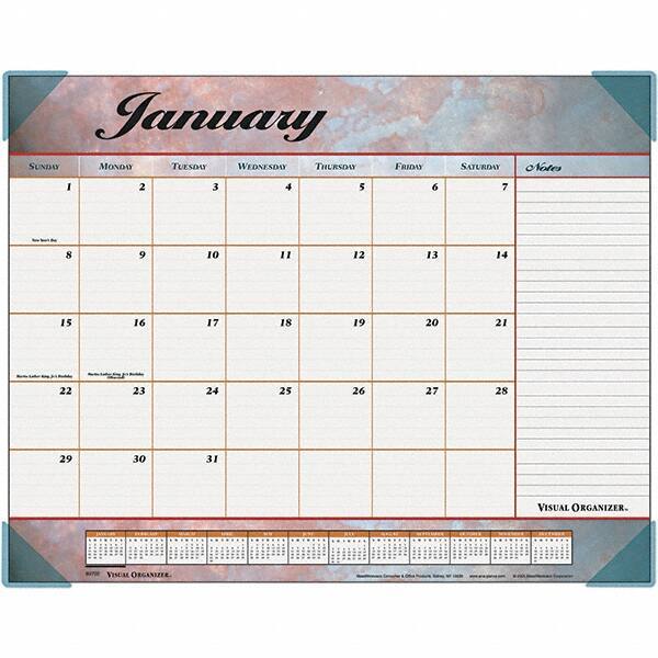 AT-A-GLANCE - 12 Sheet, 22 x 17", Desk Pad Calendar - Marble Burgundy - Industrial Tool & Supply