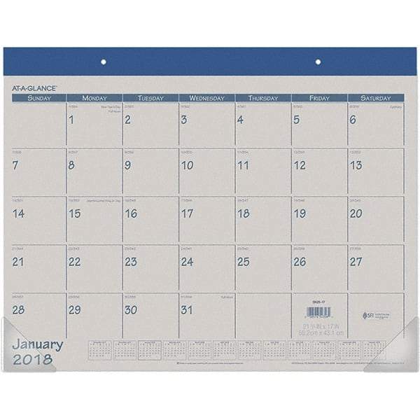 AT-A-GLANCE - 12 Sheet, 22 x 17", Desk Pad Calendar - Blue - Industrial Tool & Supply