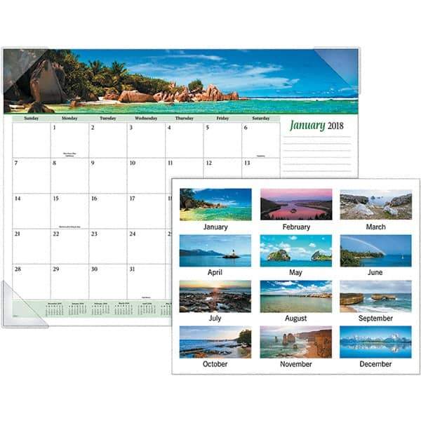 AT-A-GLANCE - 12 Sheet, 22 x 17", Desk Pad Calendar - Seascapes - Industrial Tool & Supply