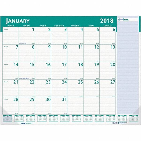 House of Doolittle - 12 Sheet, 22 x 17", Desk Pad Calendar - White & Teal - Industrial Tool & Supply