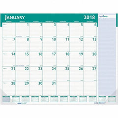 House of Doolittle - 12 Sheet, 22 x 17", Desk Pad Calendar - White & Teal - Industrial Tool & Supply