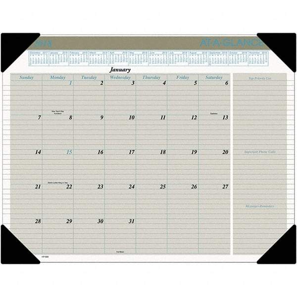 AT-A-GLANCE - 12 Sheet, 22 x 17", Desk Pad Calendar - Buff - Industrial Tool & Supply