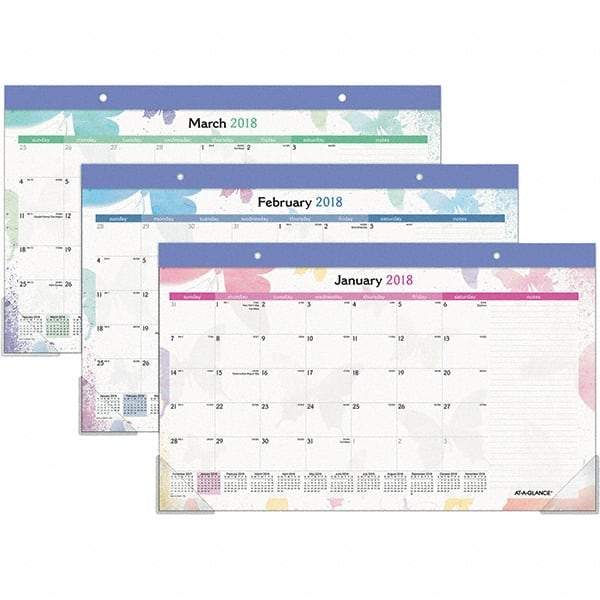 AT-A-GLANCE - 12 Sheet, 17-3/4 x 10-7/8", Desk Pad Calendar - Watercolors - Industrial Tool & Supply