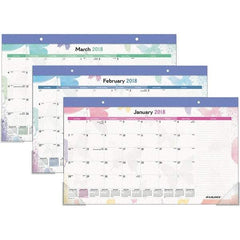 AT-A-GLANCE - 12 Sheet, 17-3/4 x 10-7/8", Desk Pad Calendar - Watercolors - Industrial Tool & Supply