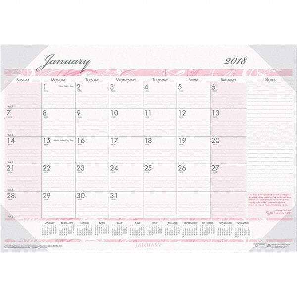 House of Doolittle - 12 Sheet, 18-1/2 x 13", Desk Pad Calendar - Pink & Gray - Industrial Tool & Supply