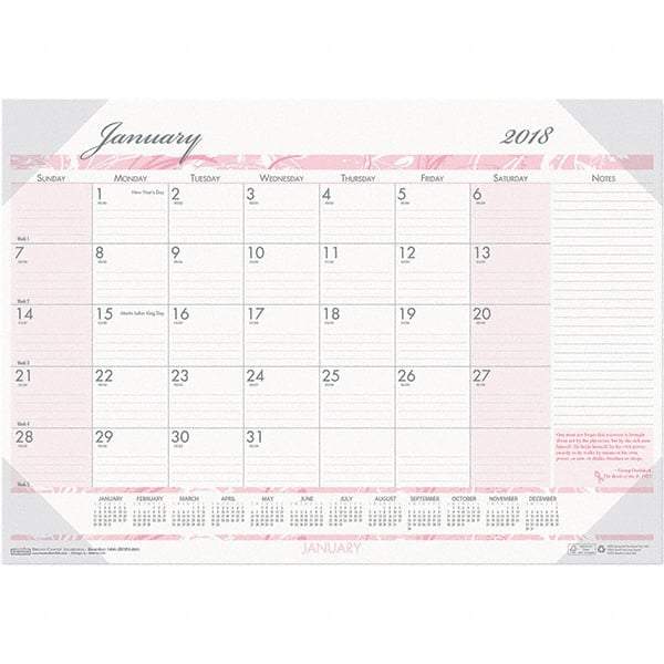 House of Doolittle - 12 Sheet, 22 x 17", Desk Pad Calendar - Pink & Gray - Industrial Tool & Supply