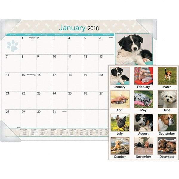 AT-A-GLANCE - 12 Sheet, 22 x 17", Desk Pad Calendar - Puppies - Industrial Tool & Supply