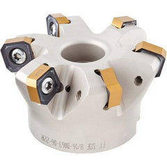 Iscar - 7 Inserts, 3.211" Cutter Diam, 0.047" Max Depth of Cut, Indexable High-Feed Face Mill - 1" Arbor Hole Diam, 2-3/4" High, FF SOF Toolholder, ON.U 05, OXMT 0507, S845 SN.U 13 Inserts, Series Helido - Industrial Tool & Supply