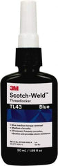 3M - 50 mL, Blue, Medium Strength Liquid Threadlocker - Series TL43, 24 hr Full Cure Time - Industrial Tool & Supply