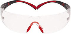3M - Clear Lenses, Frameless Safety Glasses - Anti-Fog, Red, Gray Frame, Size Universal, Wrap Around - Industrial Tool & Supply