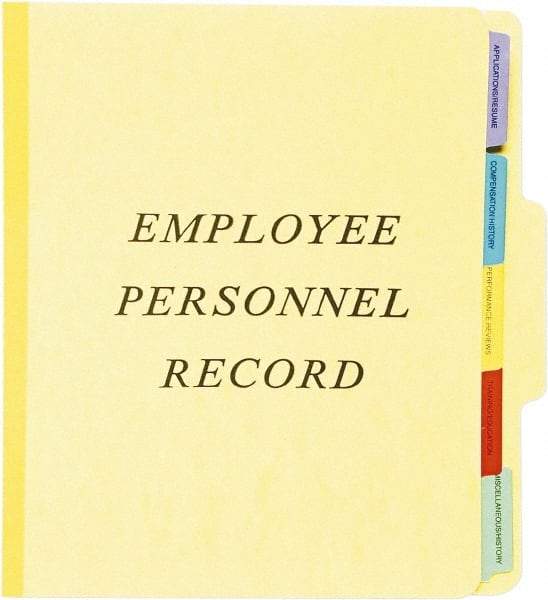 Pendaflex - 8-1/2 x 11", Letter Size, Yellow, Personnel File Folder - 20 Point Stock, 1/3 Tab Cut Location - Industrial Tool & Supply