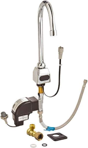 Zurn - Chrome Plated Electronic Internal Temperature Control Mixer Sensor Faucet - Powered by 4 AA Batteries, Gooseneck Spout, Single Hole Mounting Centers - Industrial Tool & Supply