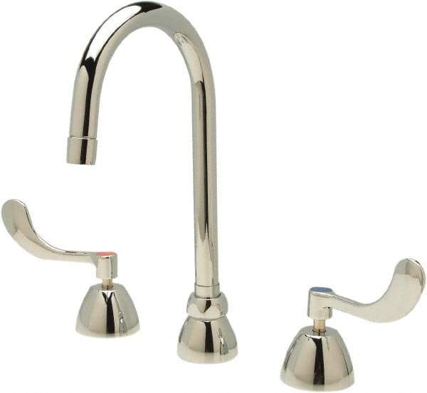 Zurn - Gooseneck, Two Handle, Chrome Plated Deck Mount, Laboratory Faucet - Wrist Blade Handle - Industrial Tool & Supply