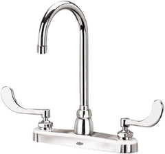 Zurn - Gooseneck, Two Handle, Chrome Plated Deck Mount, Laboratory Faucet - Wrist Blade Handle - Industrial Tool & Supply