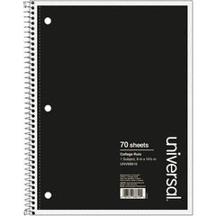 UNIVERSAL - 70 Sheet, 10-1/2 x 8", College Ruled Wire Bound Notebook - Black - Industrial Tool & Supply