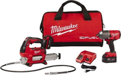 Milwaukee Tool - 1/2" Drive 18 Volt Pistol Grip Cordless Impact Wrench & Ratchet - 550/1,400/1,750 RPM, 0 to 2,100 BPM, 1,400 Ft/Lb Torque, 2 Lithium-Ion Batteries Included - Industrial Tool & Supply