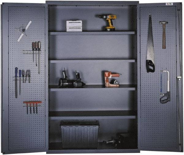 Valley Craft - 4 Shelf Pegboard Storage Cabinet - Steel, 48" Wide x 24" Deep x 78" High, Gray - Industrial Tool & Supply