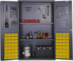 Valley Craft - 2 Shelf 64 Bin Pegboard Storage Cabinet - Steel, 48" Wide x 24" Deep x 78" High, Gray - Industrial Tool & Supply