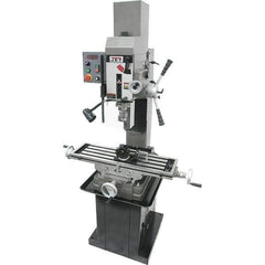 Jet - 3 Phase, 19-11/16" Swing, Geared Head Mill Drill Combination - 32-1/4" Table Length x 9-1/2" Table Width, 20-1/2" Longitudinal Travel, 8-1/4" Cross Travel, Variable Spindle Speeds, 1.5 hp, 230 Volts - Industrial Tool & Supply
