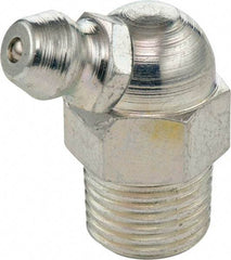 Umeta - 65° Head Angle, 1/8 PTF Steel Standard Grease Fitting - 7/16" Hex, 1.2188" Overall Height, Zinc Plated Finish - Industrial Tool & Supply