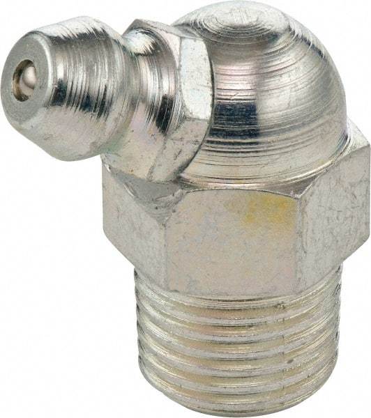 Umeta - 65° Head Angle, 1/8 PTF Steel Standard Grease Fitting - 3/8" Hex, 2-3/4" Overall Height, Zinc Plated Finish - Industrial Tool & Supply