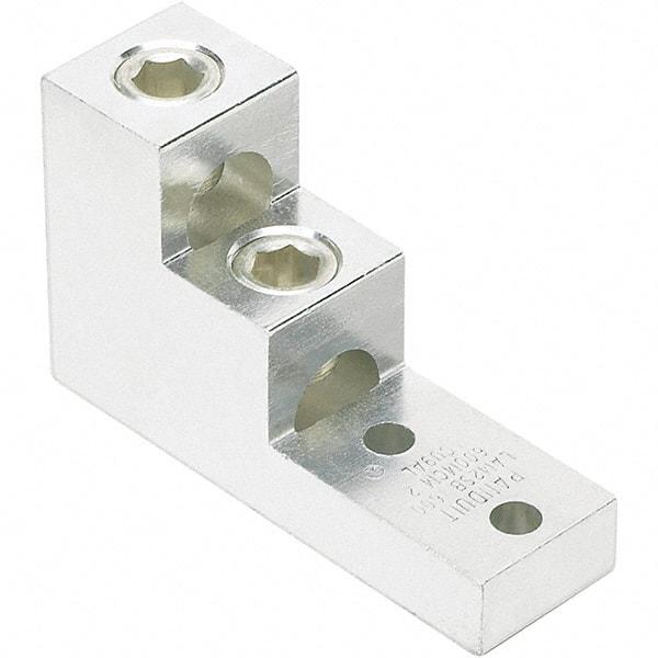 Panduit - 2 AWG Noninsulated Lug Connection Square Ring Terminal - 3/8" Stud, 4.91" OAL x 1-1/2" Wide, Tin Plated Aluminum Contact - Industrial Tool & Supply